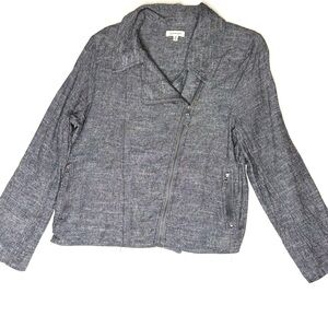 Max Studio Charcoal Gray Linen Moto Jacket Asymmetrical Blazer Size XL